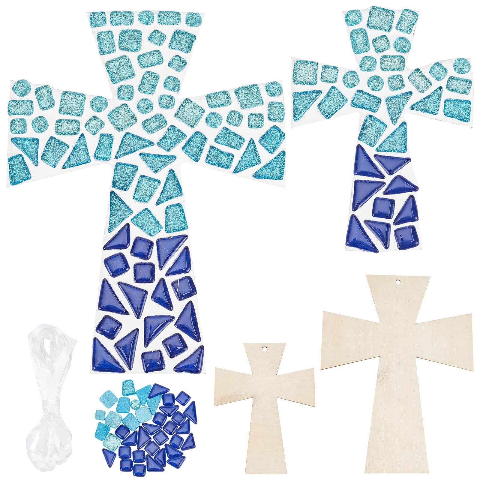 WEBEEDY Set of 2 DIY Cross Glass Mosaic Kit Cross Craft Set for ...