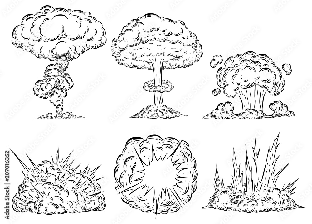 Bomb explosion mushroom cloud by hand drawing.Bomb cloud vector on ...