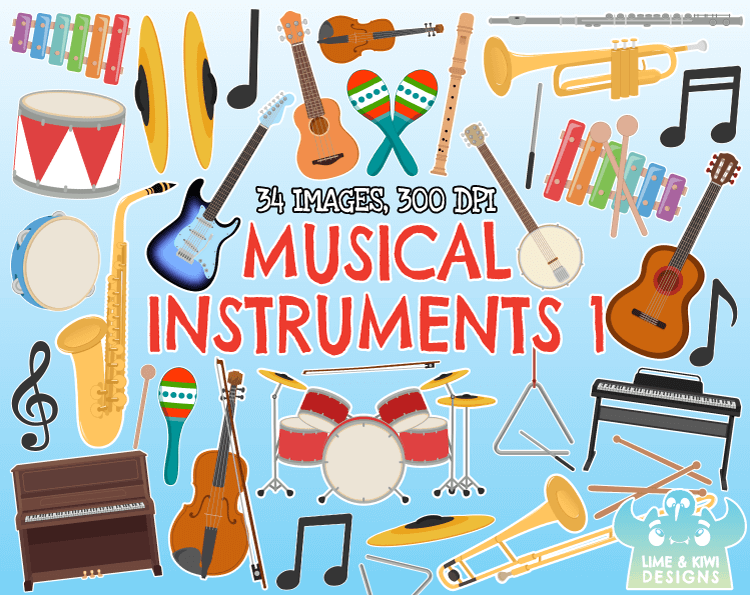 Musical Instruments 1 Clipart - Lime and Kiwi Designs
