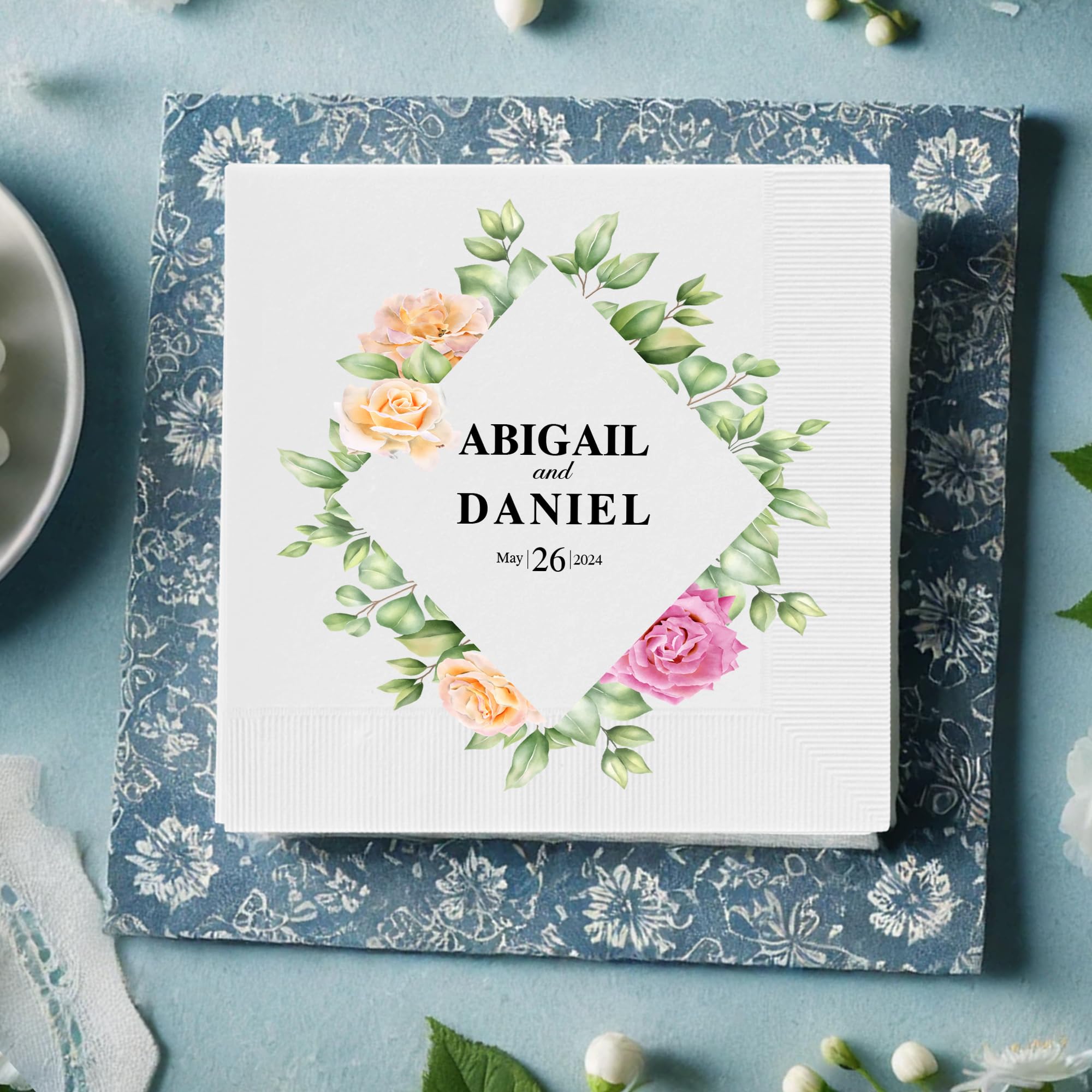 Amazon.com: Custom Wedding Napkins, Personalized Napkins for Party, Floral  Wedding Napkins, Luxury Printed Wedding Napkinss, Customized Napkins - ...