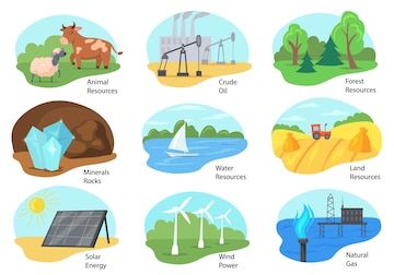 Premium Vector | Different types of natural resources illustration