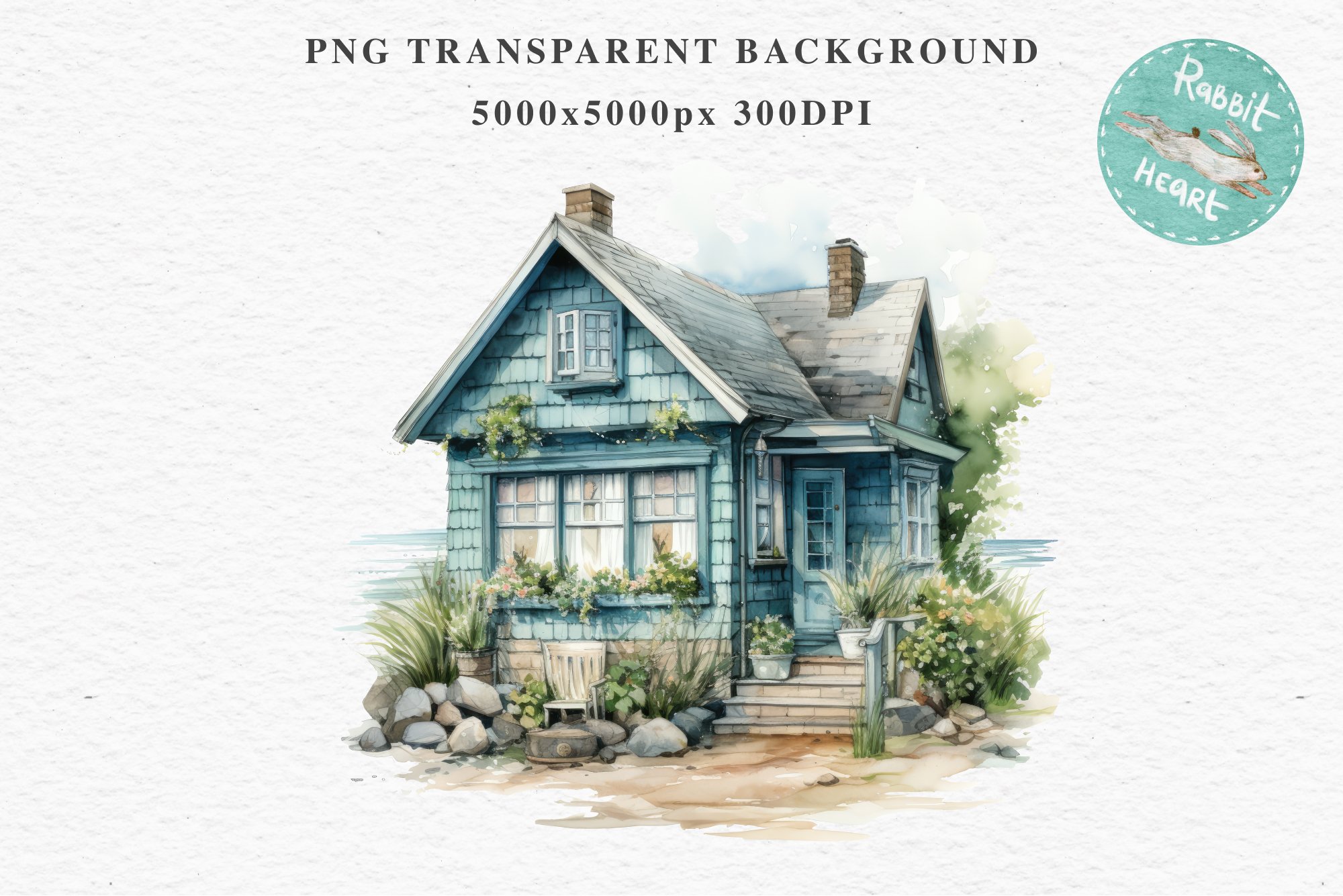 Beach Hut House Ocean Landscape Watercolor Nautical Sea