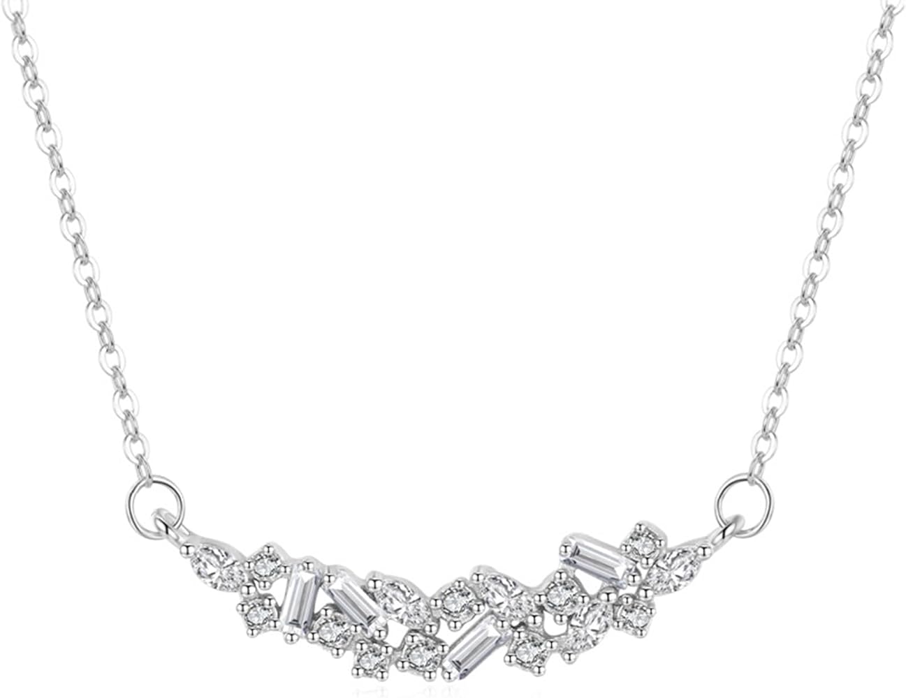 Womens Necklaces, Sterling Silver Necklaces for Women Silver Luxury Fully  Zirconia Pendant Necklacess Length 45CM