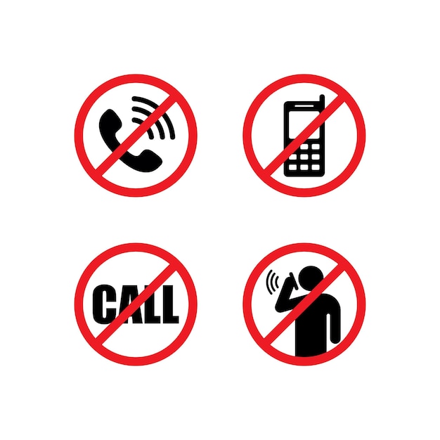 Verschiedene No-Call-Symbole mit rotem Verbotsschild | Premium Vektor