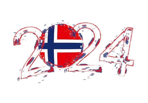 Premium Vector | 2024 Year in grunge style with flag of Norway