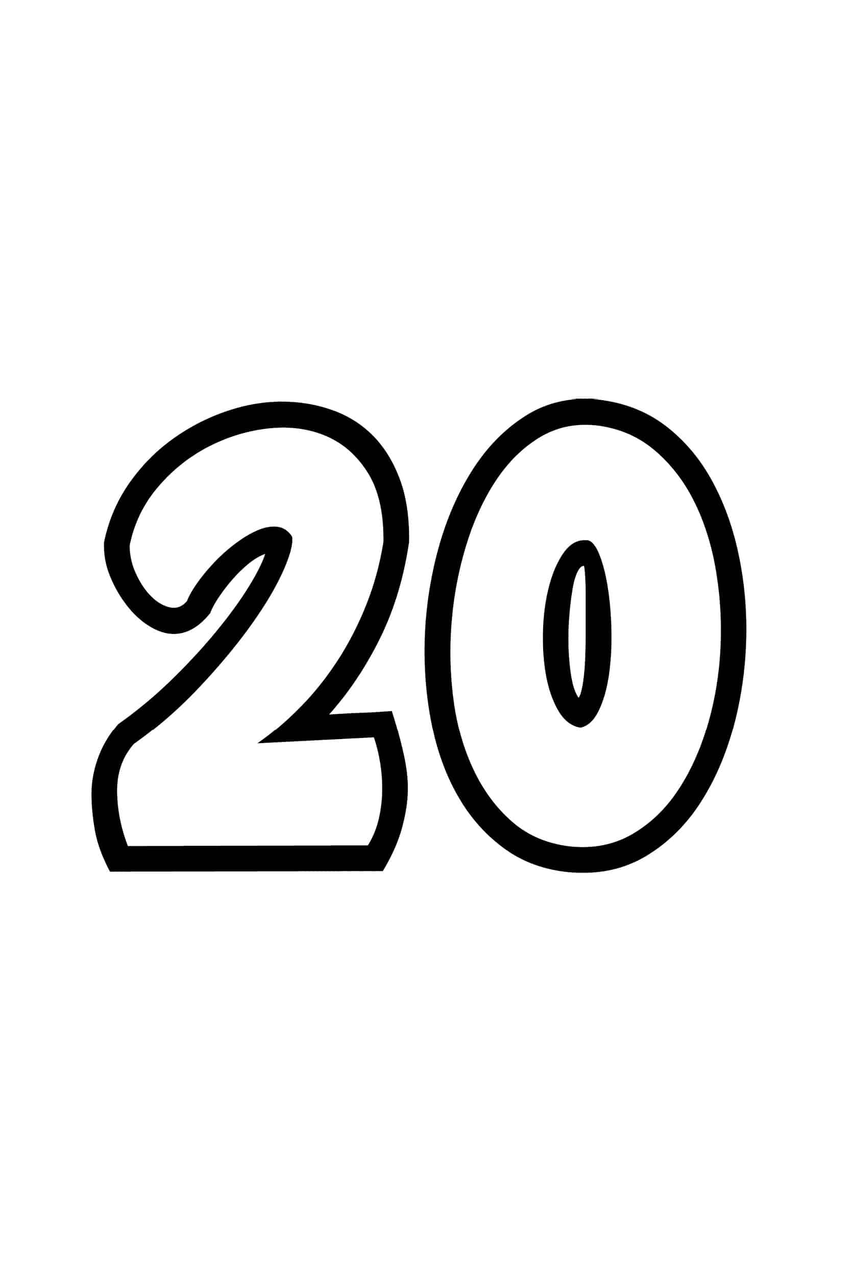 Free Printable Tracing Numbers: Bubble Number 20