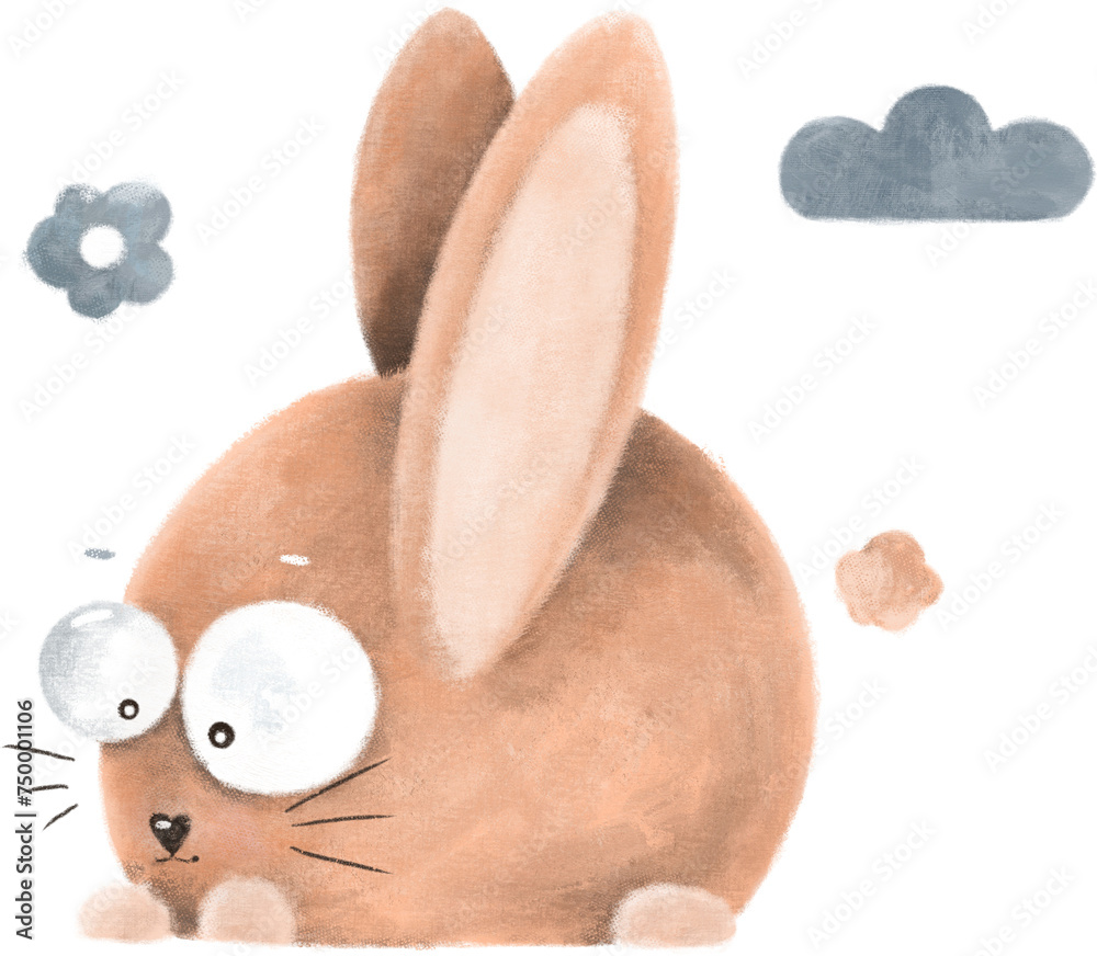 Cute bunny oil painting. Funny stylized rabbit illustration ...