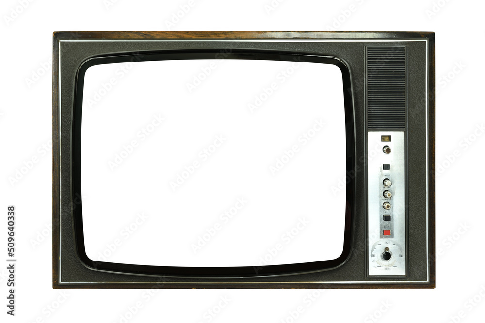 Old 1970s TV with white screen isolated on white background ...