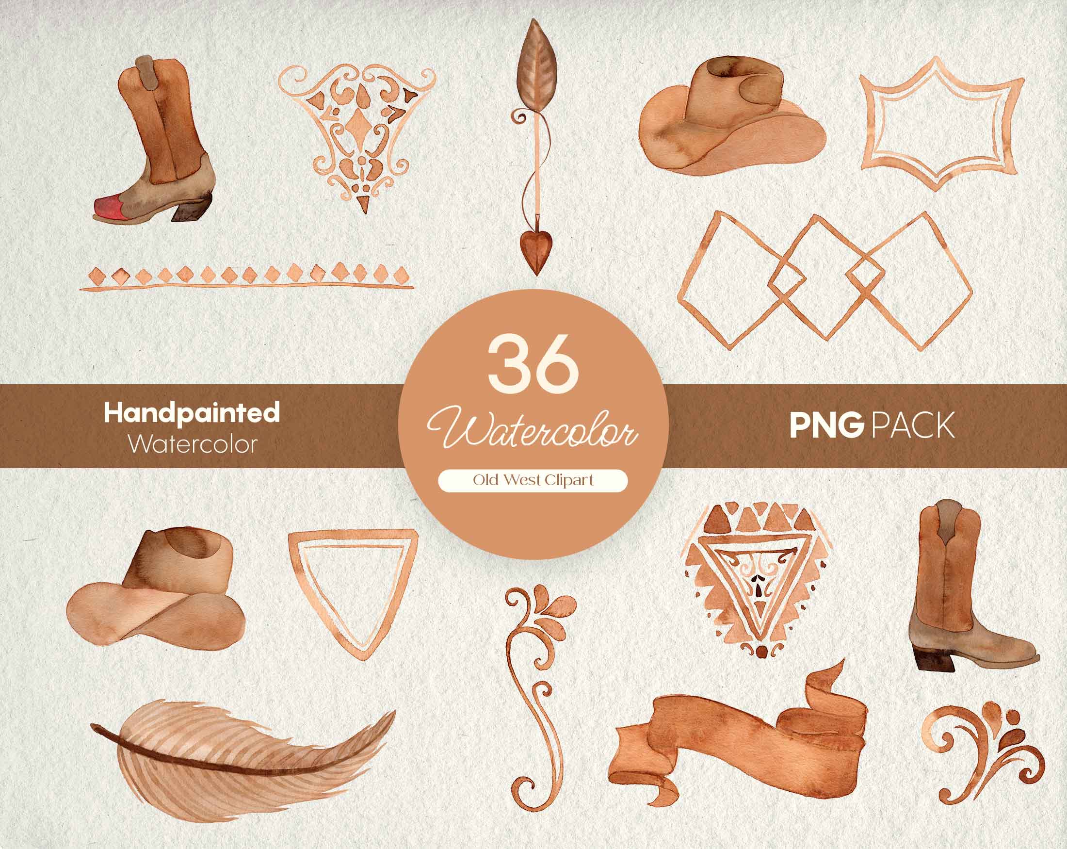 Old West Watercolor Clipart PNG Pack | Digital Products with ...