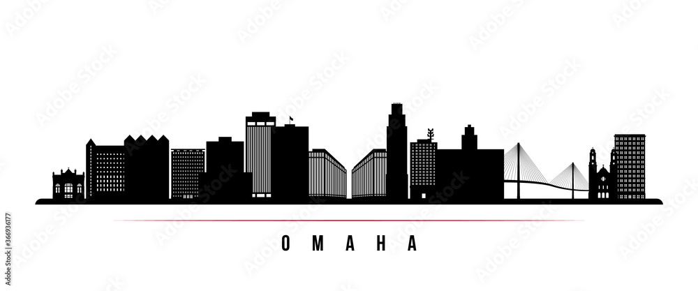 Omaha skyline horizontal banner. Black and white silhouette of ...