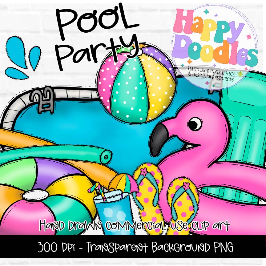 Pool Party Clipart Graphics 2024 – Happy Doodles Designs