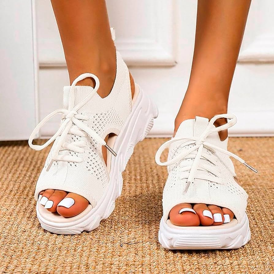 Platform Shoes Womens White Wedge Heel Mules with Footbed Elegant Platform  Shoes Flip Flops Summer Comfortable Summer Shoes Slippers Non-Slip Toe ...