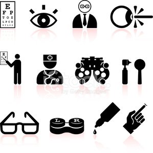 Eye Exam And Optometry Black &amp; White Vector Icon Set Stock Clipart ...
