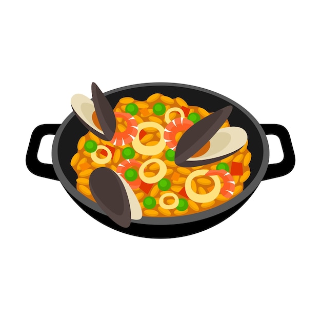 Premium Vector | Seafood paella vector illustration Traditional ...
