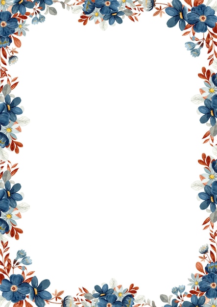 Premium PSD | Blue Floral Flowers Page Border