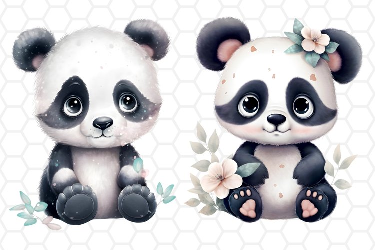Cute Panda Bear Watercolor Clipart Designs, Sublimation PNG
