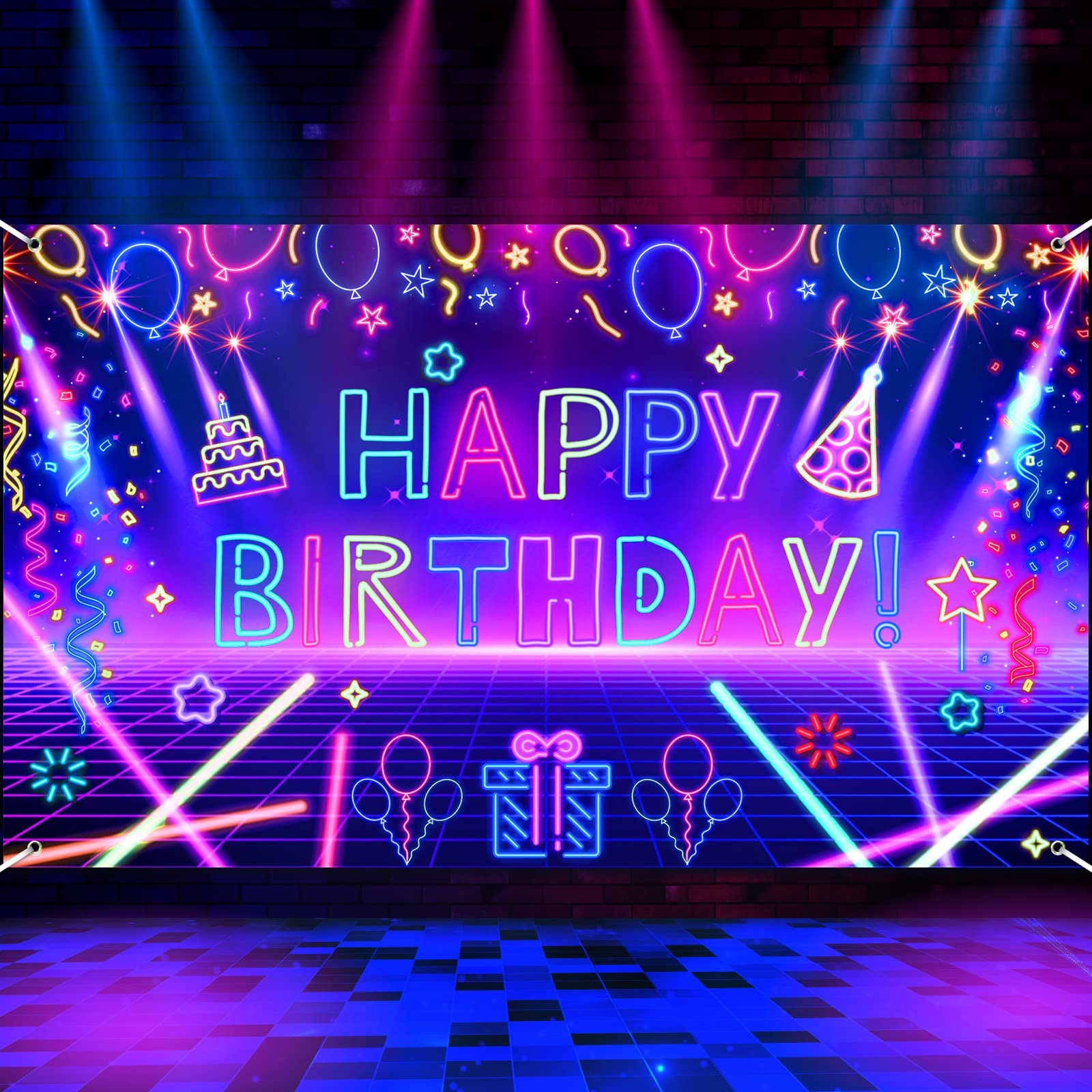 Glow Neon Birthday Party Banner Decorations Glow in The Dark Party Happy  Birthday Banner Hintergrund Let Glow Party Neon Themed Birthday Hintergrund  ...