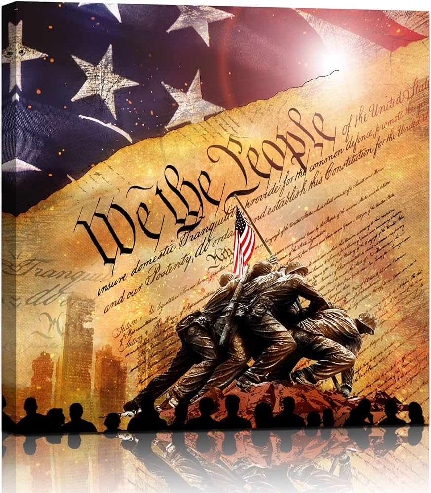 Wall Decor, American Flag Patriotic Wall Art The Constitution Canvas Print  Army Home Sticker Country Art for Living Room Bedroom Kitchen Bathroom ...