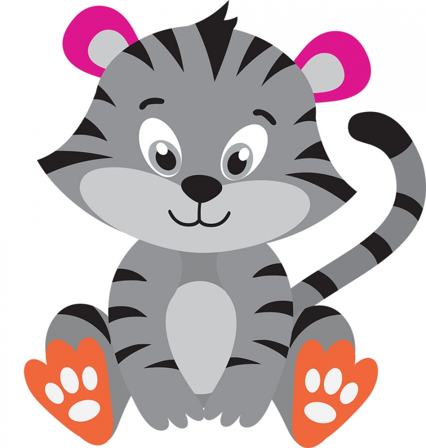 Animal Gray White Clipart-baby tiger sitting with long tail orange ...