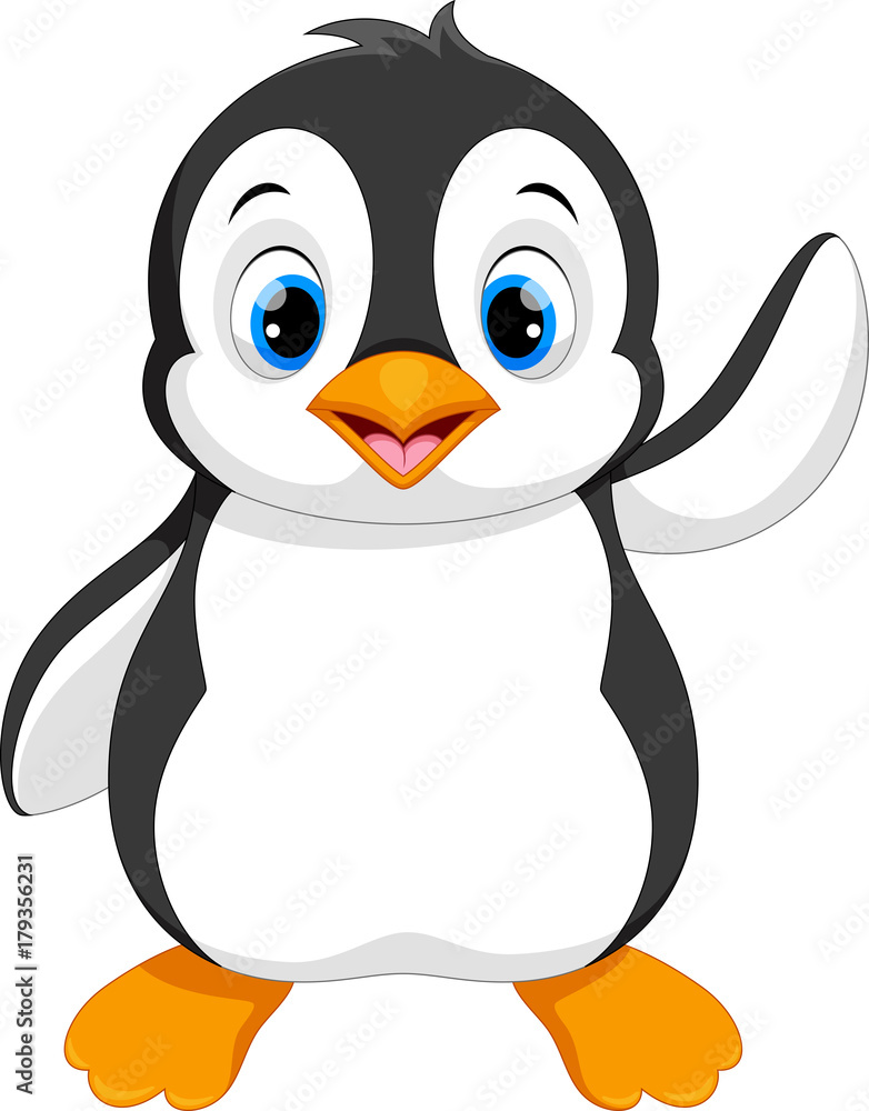 Vector illustration of cute baby penguin cartoon waving isolated ...