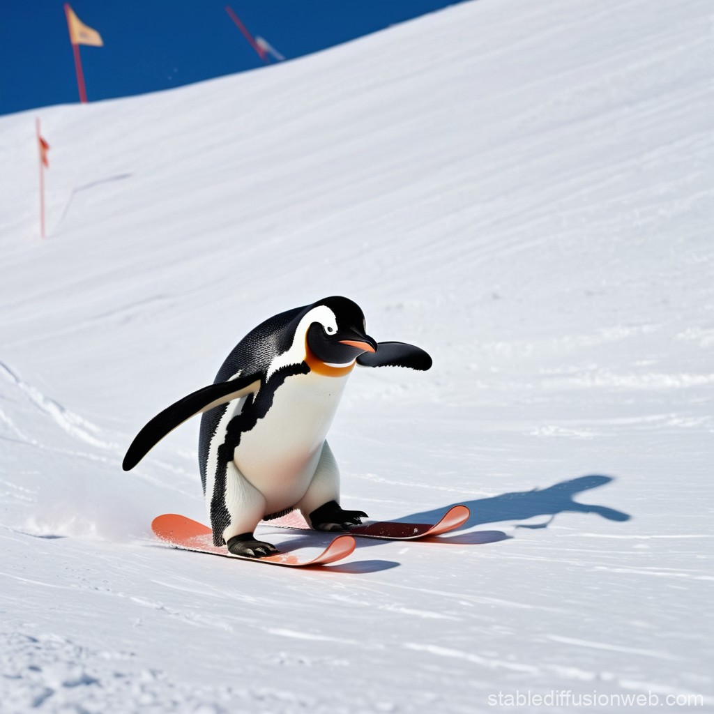 Penguin Skiing Down a Hill | Stable Diffusion Online