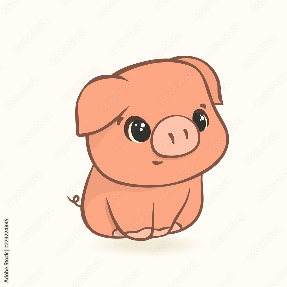 Cute funny pig in cartoon style isolated on white background ...