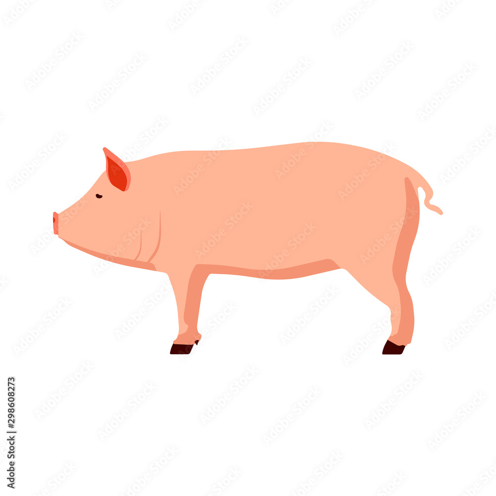 Animal pink pig vector illustration side view cartoon design. Cute ...