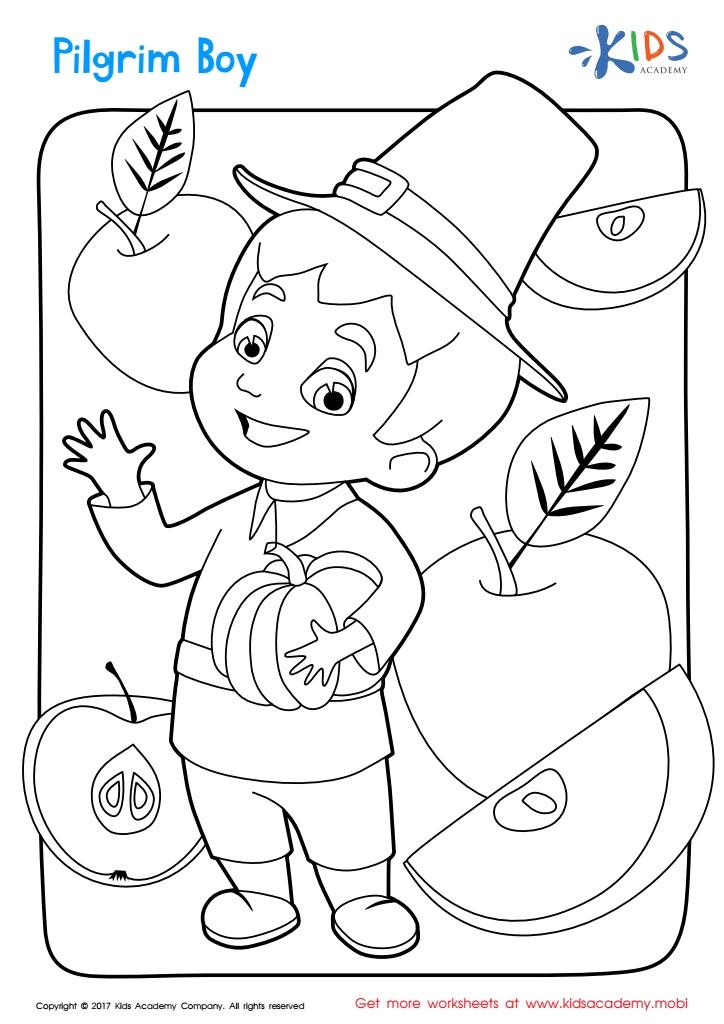 Pilgrim Boy Printable: Printable Coloring Page for Kids