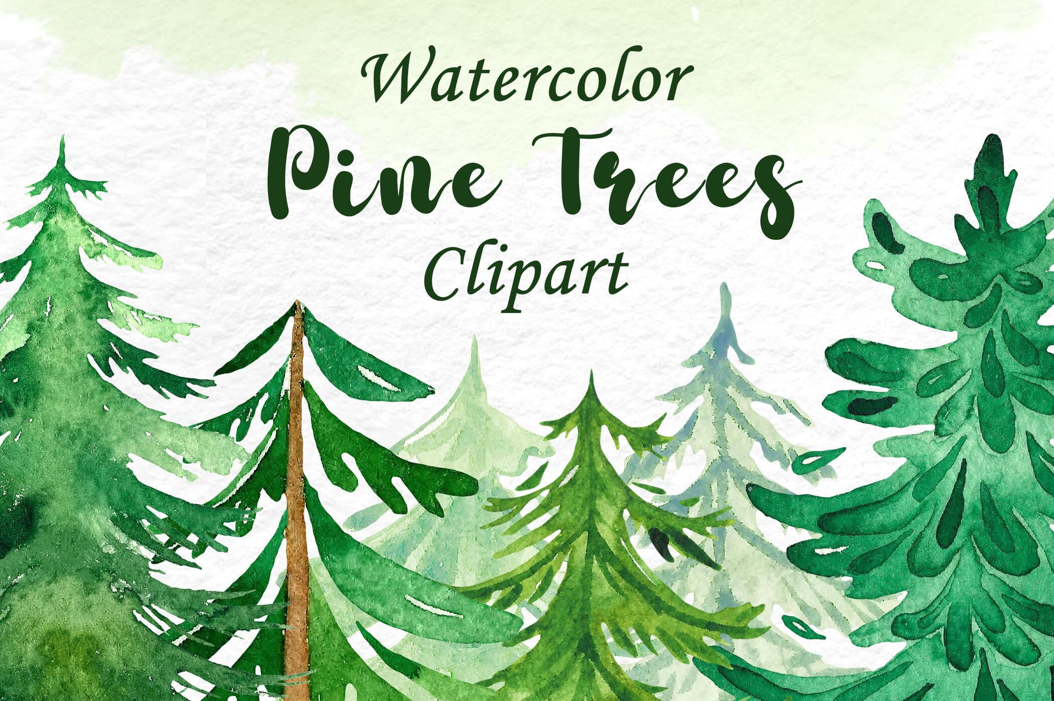 Watercolor Pine Trees Clipart, Christmas tree clipart By ...