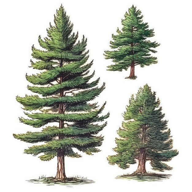 Pine trees on white background | Premium AI-generated image