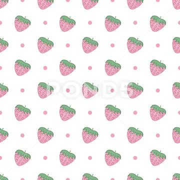 Pink strawberry seamless pattern vector on isolated white ...