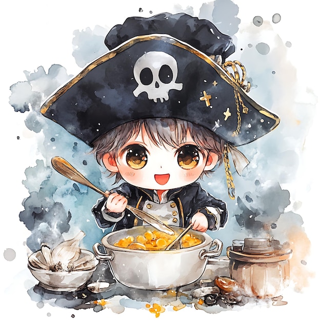 A young pirate chef cooking in a watercolor illustration | Premium ...