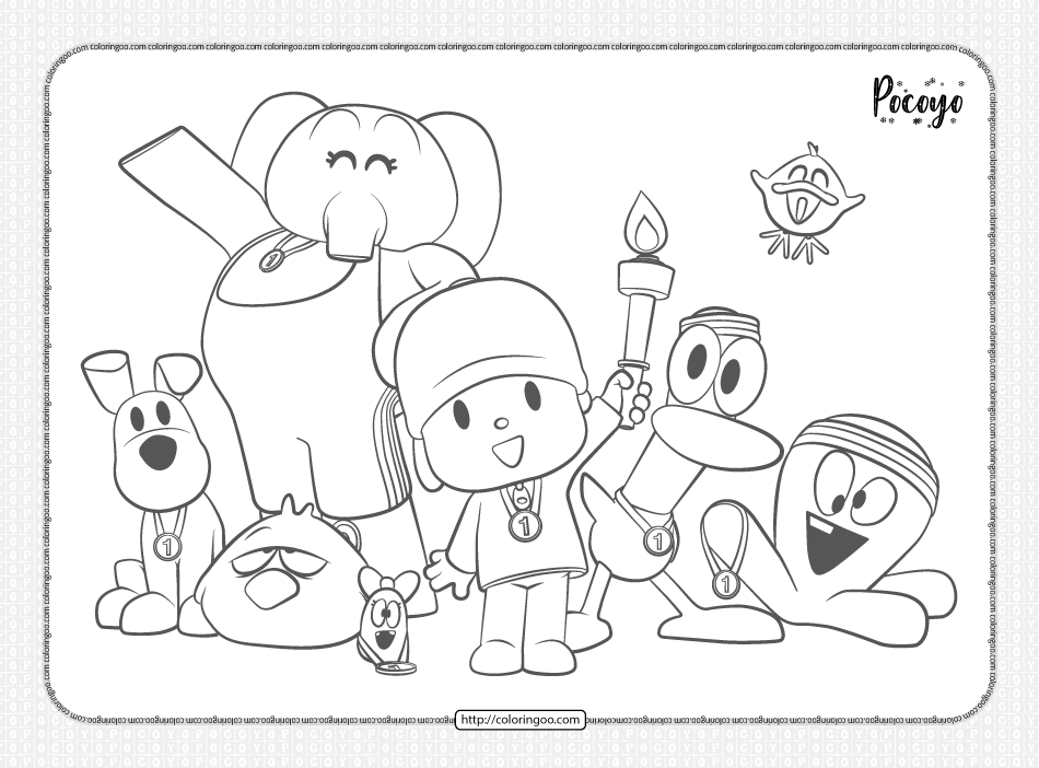 Printable Pocoyo and Friends Pdf Coloring Page