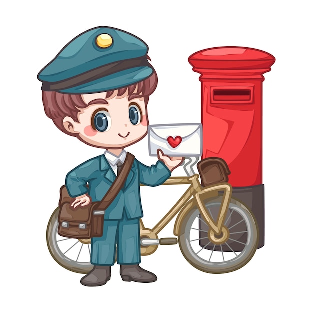 Premium Vector | Cute postman with post box cartoon