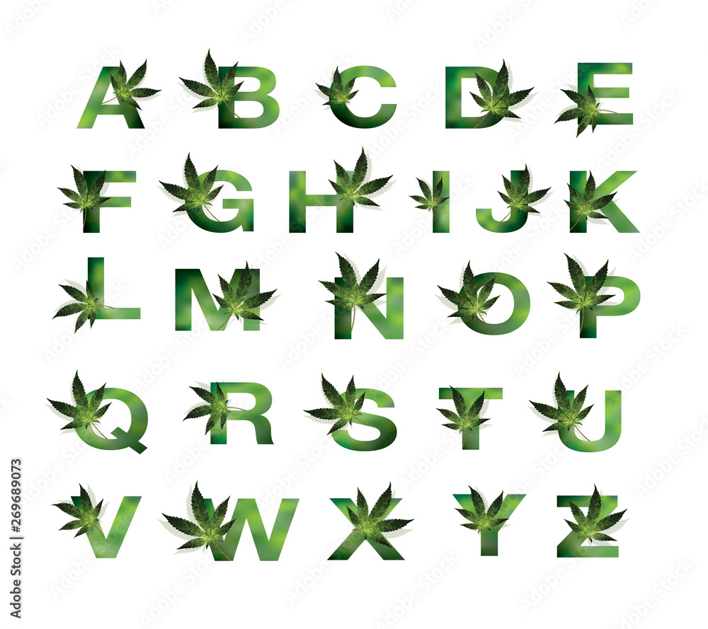 font design a b c medical marijuana, cannabis green leaf logo ...