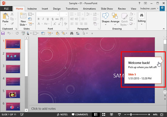 Resume Reading in PowerPoint 2013 for Windows
