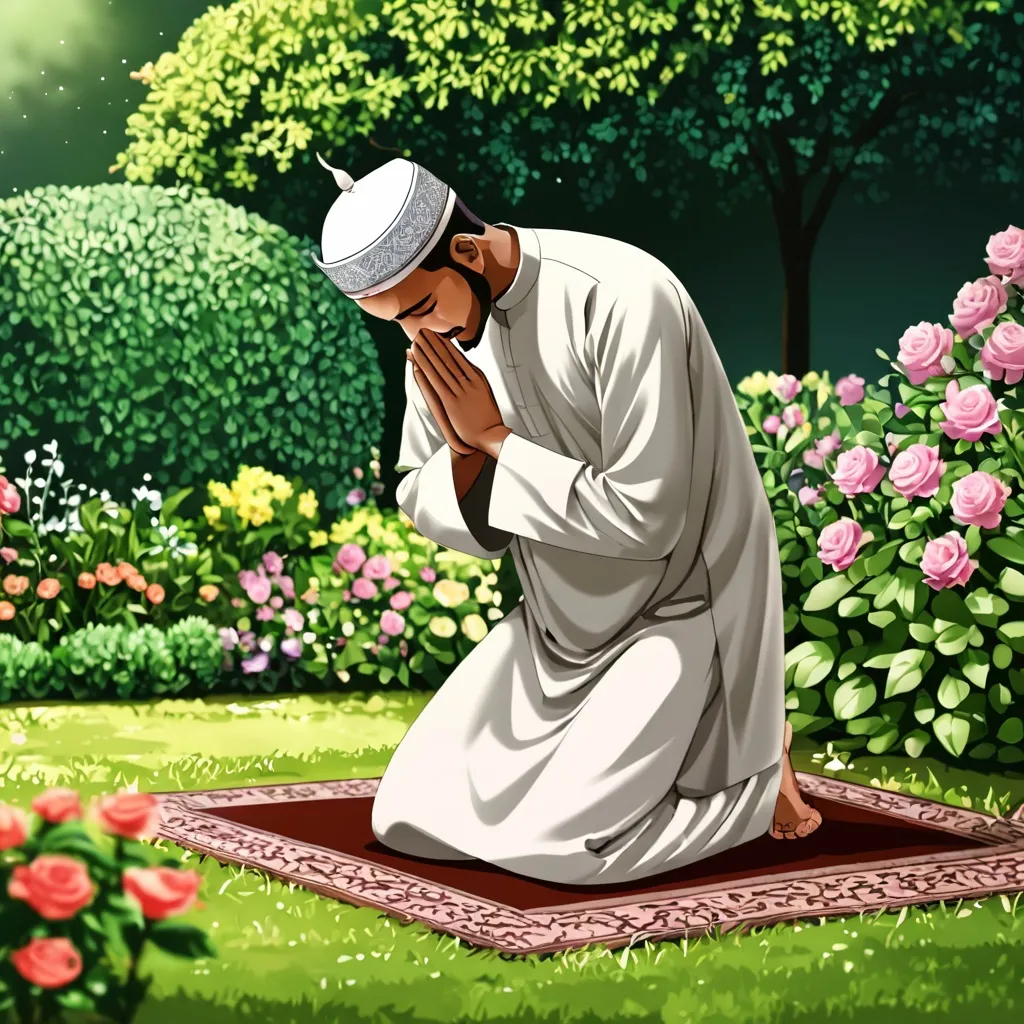 Muslim man pray in garden