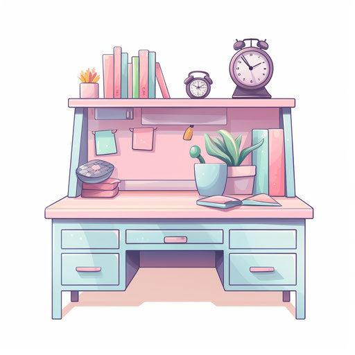 Desk Clipart in Pastel Colors Art Style: Vector &amp; 4K