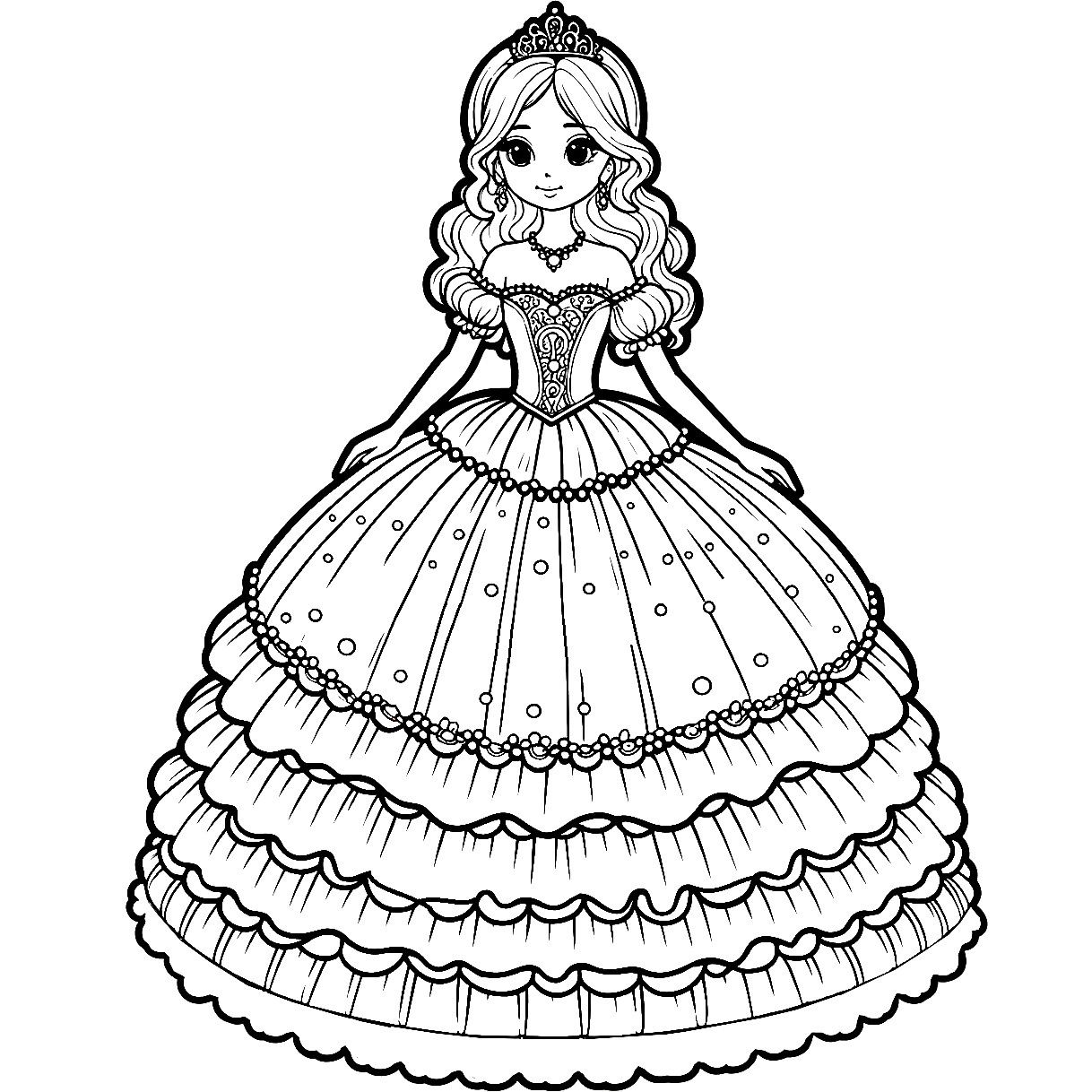 Pretty princess coloring page to print (free PDF) - Lilocolors