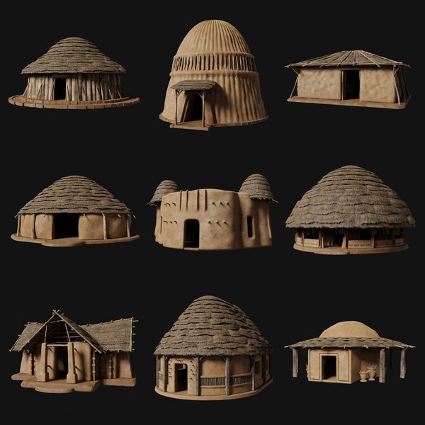 PRIMITIVE PRIMAL HUTS SHELTER HOUSE COTTAGE SETTLEMENT BUILDER 3D ...