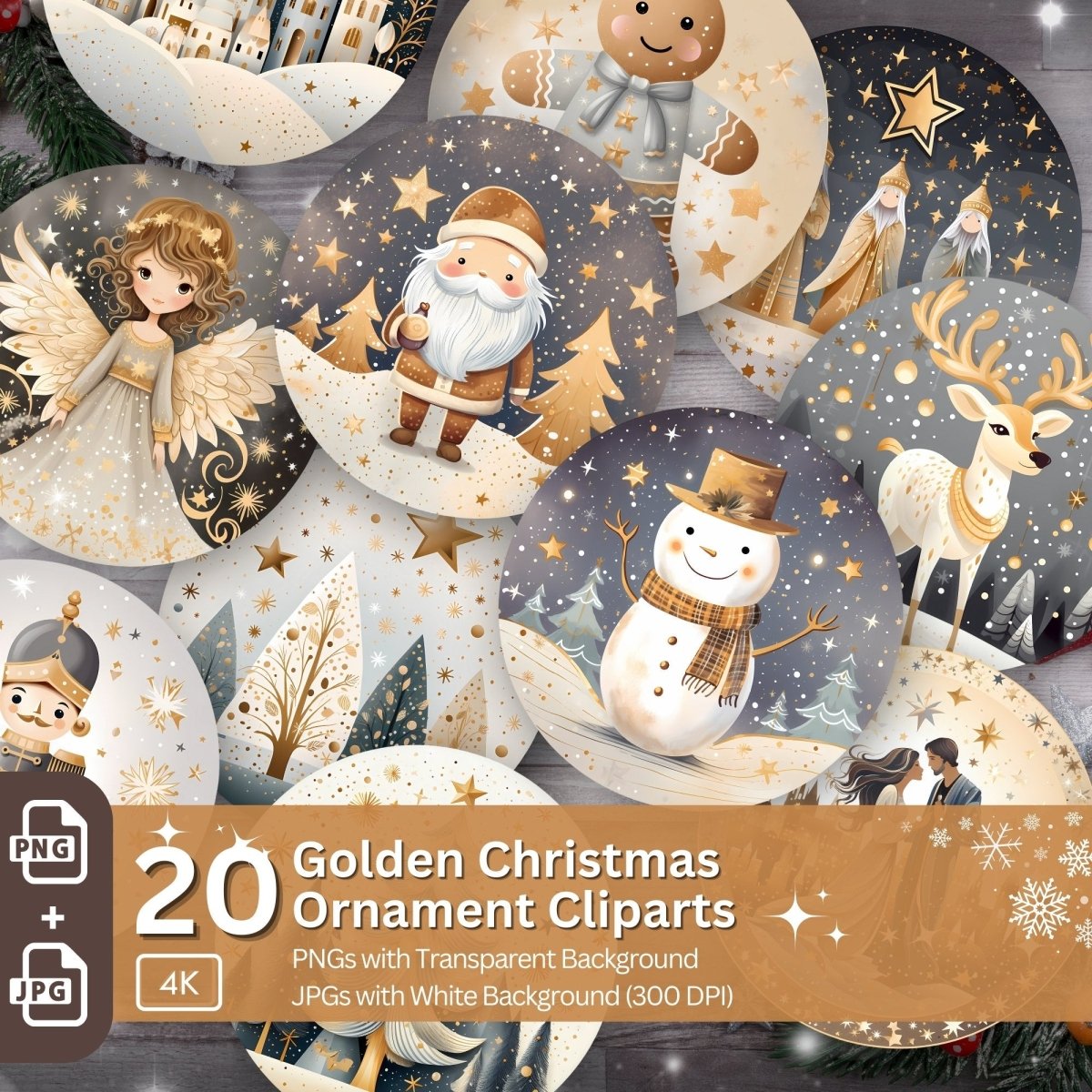 Gold Christmas Ornaments 20 PNG Printable Bundle Sublimation ...