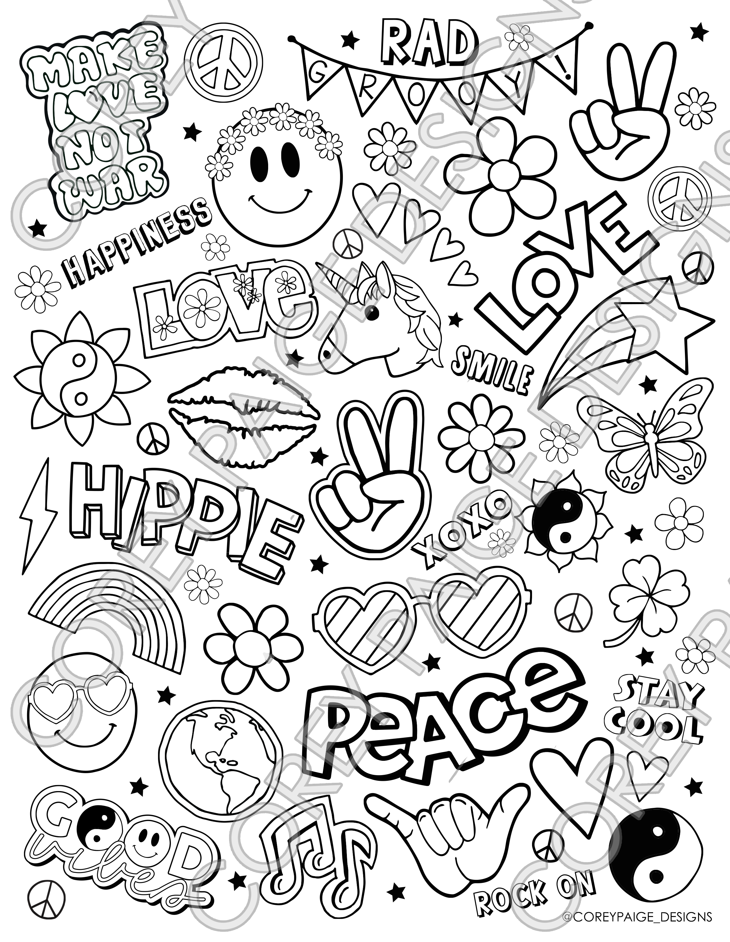 printable peace love and happiness coloring pages