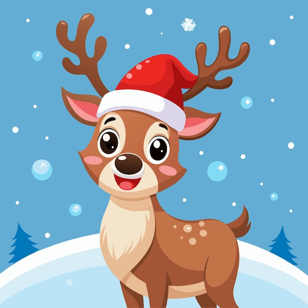 Cute Reindeer Tangled in Lights Wearing Santa Hat Christmas ...