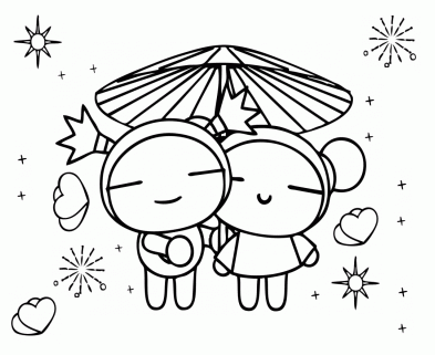 Under an umbrella - Pucca Coloring Pages for Kids