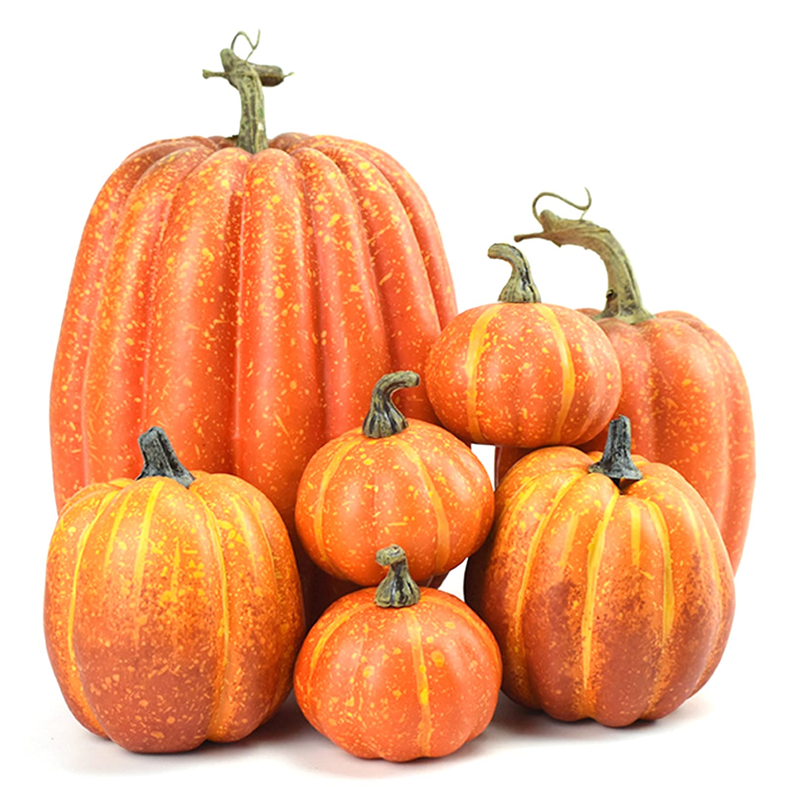 FeMereina 7 Pieces Assorted Artificial Pumpkins Lifelike Simulation Mixed  Harvest Autumn Orange Pumpkins Foam Pumpkins for Halloween Thanksgiving  Home ...