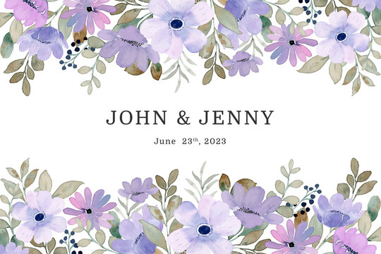 Purple flower border with watercolor Stock-Vektorgrafik | Adobe Stock