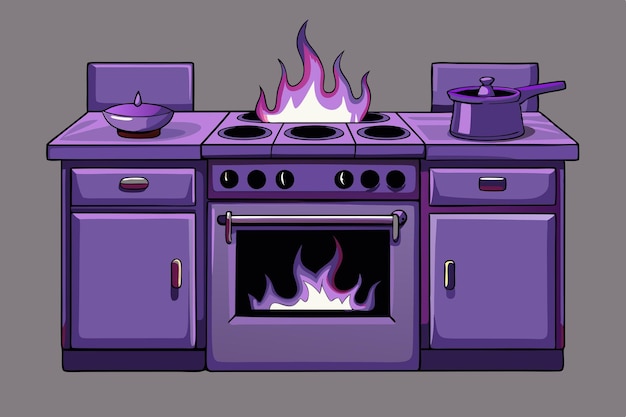A cartoon of a purple stove with a purple pot on it | Premium AI ...