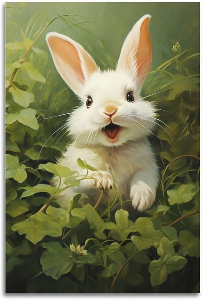 OFITIN Rabbit Cartoon Oil Painting Cute Rabbit Poster Kids Room ...