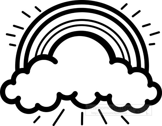 Weather Clipart-rainbow with clouds black outline
