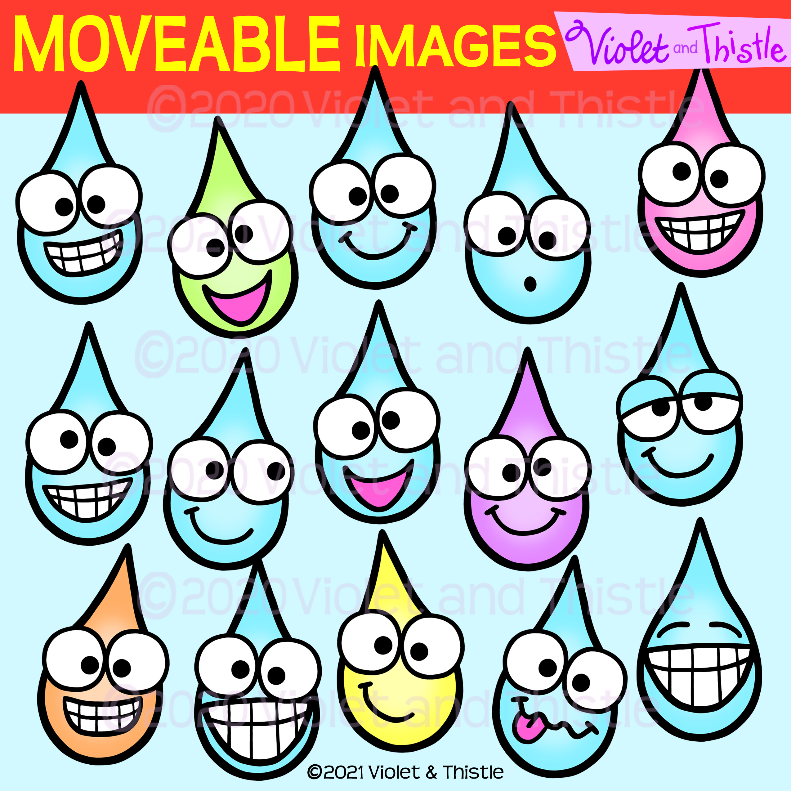 Moveable Raindrop Clipart DIGI Image Pieces Cute Spring Fun Faces ...